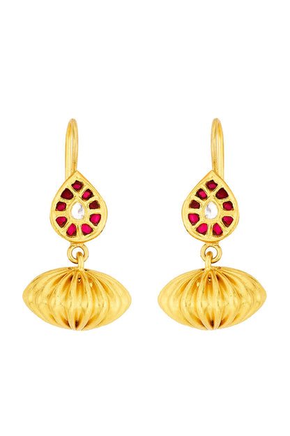 Gold Plated Ruby Glass Stud Earrings