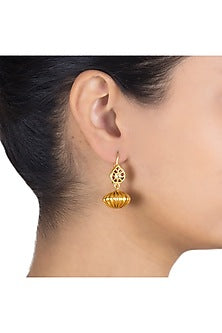 Gold Plated Ruby Glass Stud Earrings