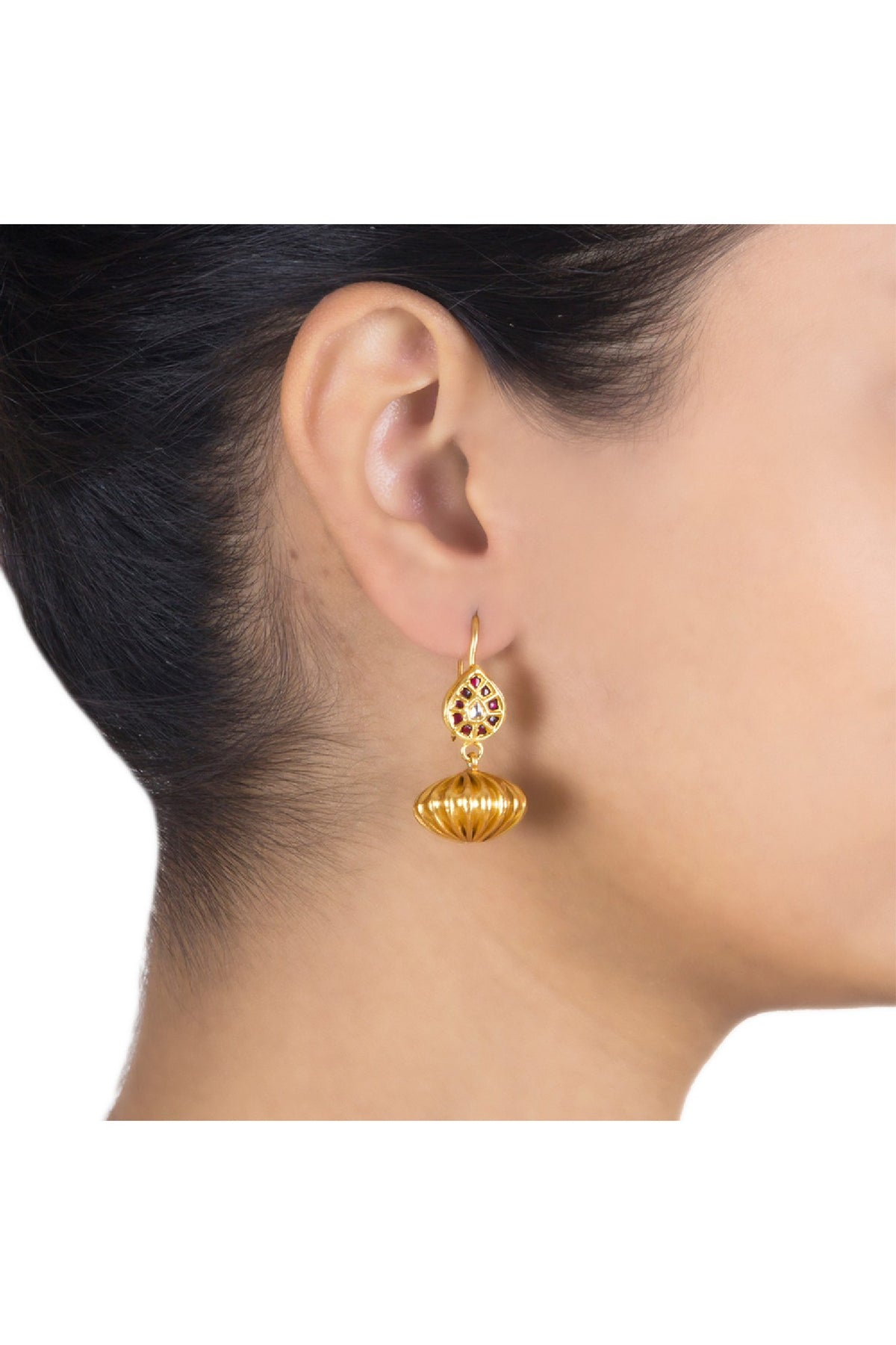 Gold Plated Ruby Glass Stud Earrings