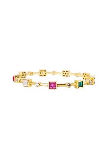 Gold Plated Navratna Stones Bangle In Sterling Silver