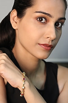 Gold Plated Navratna Stones Bangle In Sterling Silver