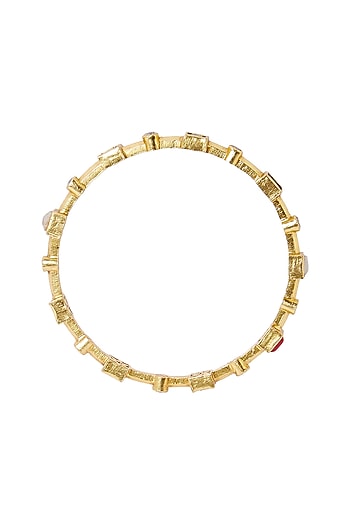 Gold Plated Navratna Stones Bangle In Sterling Silver