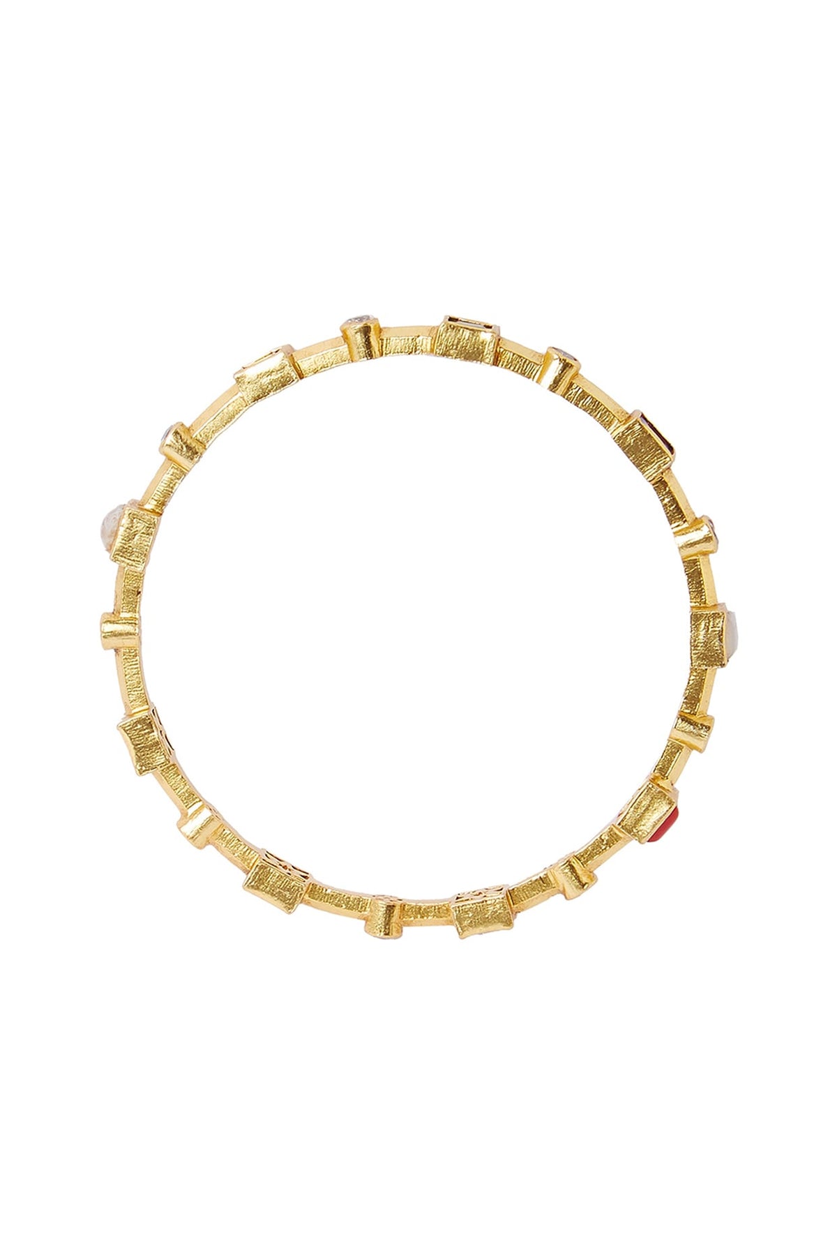 Gold Plated Navratna Stones Bangle In Sterling Silver