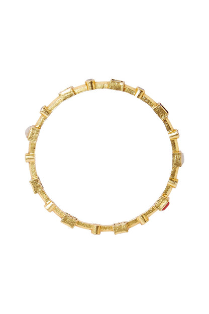 Gold Plated Navratna Stones Bangle In Sterling Silver