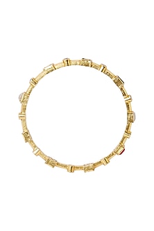 Gold Plated Navratna Stones Bangle In Sterling Silver