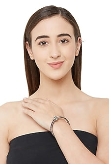 White Finish Ruby & Emerald Square Synthetic Stone Bangle In Sterling Silver