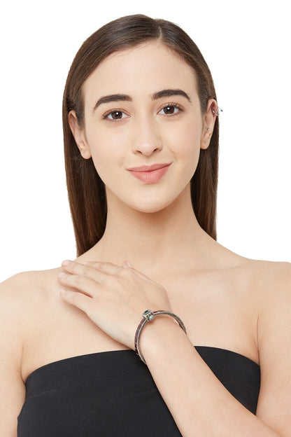 White Finish Ruby & Emerald Square Synthetic Stone Bangle In Sterling Silver