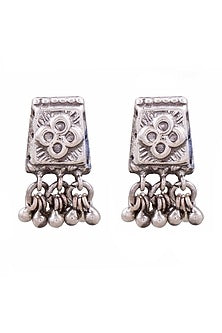 White Finish Floral Motif Earrings In Sterling Silver