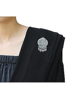White Finish Peacock Motif Chandbali Earrings In Sterling Silver