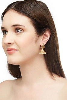 Antique Gold Plated Kundan Polki Jhumka Earrings In Sterling Silver