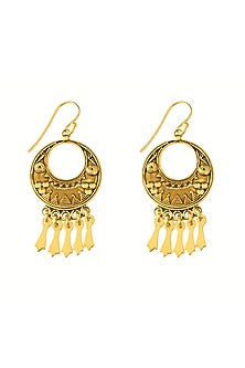 Gold Plated Rawa Work Chandbali Earrings In Sterling Silver