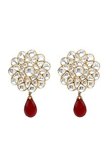 Gold Plated Red Onyx Earrings In Sterling Silver