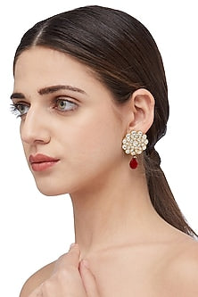 Gold Plated Red Onyx Earrings In Sterling Silver