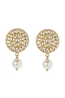 Gold Plated Kundan Polki Earrings In Sterling Silver