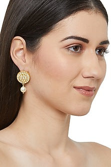 Gold Plated Kundan Polki Earrings In Sterling Silver