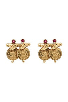 Gold Plated Laxmi Coins Stud Earrings In Sterling Silver