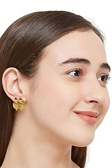 Gold Plated Laxmi Coins Stud Earrings In Sterling Silver