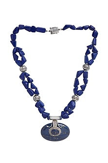 White Finish Lapis Lazuli Beads Necklace In Sterling Silver