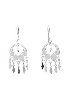White Finish Chandbali Earrings In Sterling Silver