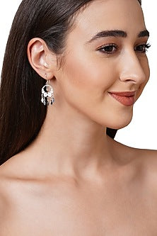 White Finish Chandbali Earrings In Sterling Silver