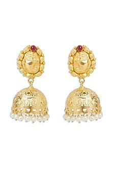 Gold Plated Pearls Jhumka Earrings In Sterling Silver