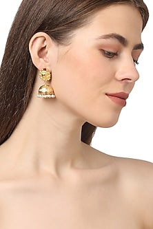 Gold Plated Pearls Jhumka Earrings In Sterling Silver