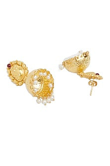 Gold Plated Pearls Jhumka Earrings In Sterling Silver