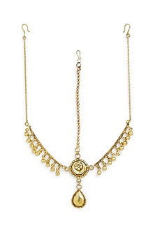 Gold Plated Floral Mathapatti In Sterling Silver