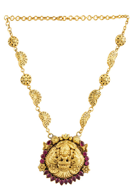Gold Plated Ruby Stone Pendant Necklace In Sterling Silver