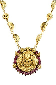 Gold Plated Ruby Stone Pendant Necklace In Sterling Silver