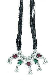 White Finish Onyx Beaded Mangalsutra In Sterling Silver