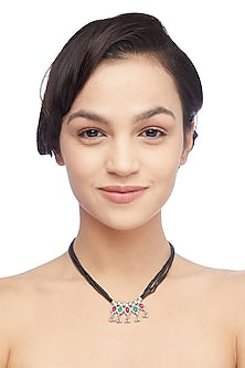 White Finish Onyx Beaded Mangalsutra In Sterling Silver
