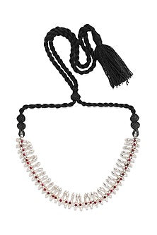 White Finish Maroon Stone Choker Necklace In Sterling Silver