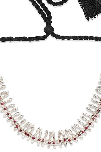 White Finish Maroon Stone Choker Necklace In Sterling Silver