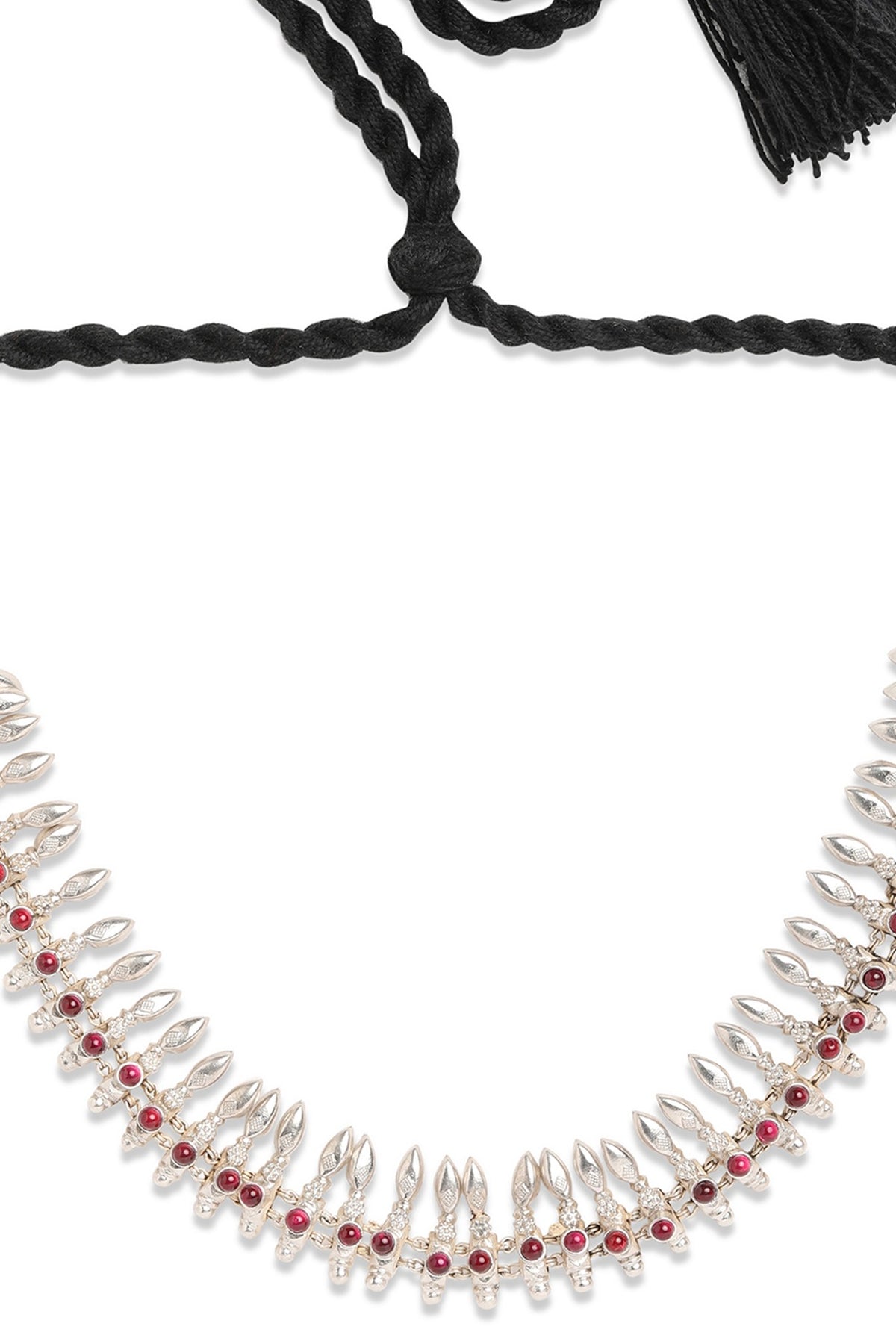 White Finish Maroon Stone Choker Necklace In Sterling Silver