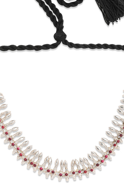 White Finish Maroon Stone Choker Necklace In Sterling Silver