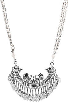 White Finish Motif Long Necklace In Sterling Silver