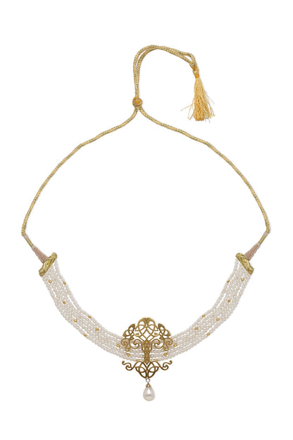 White Finish Pearl Choker Necklace In Sterling Silver
