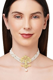 White Finish Pearl Choker Necklace In Sterling Silver