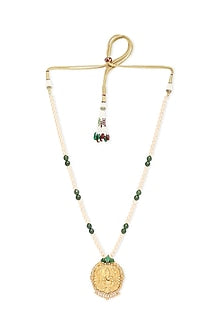 Gold Plated Green Onyx Stone Long Necklace In Sterling Silver