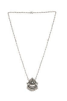 White Finish Floral Long Necklace In Sterling Silver
