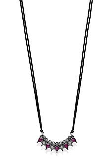 White Finish Pink Stone Mangalsutra In Sterling Silver