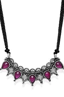 White Finish Pink Stone Mangalsutra In Sterling Silver