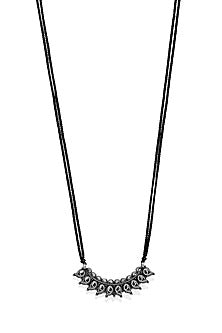 White Finish Black Beaded Long Mangalsutra In Sterling Silver