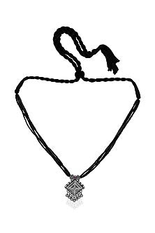 White Finish Black Beaded Pendant Necklace In Sterling Silver