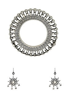 White Finish Kada With Earrings In Sterling Silver