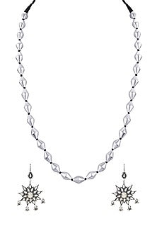 White Finish Beaded long Necklace Set.