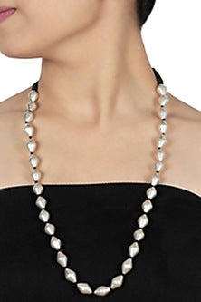 White Finish Beaded long Necklace Set.