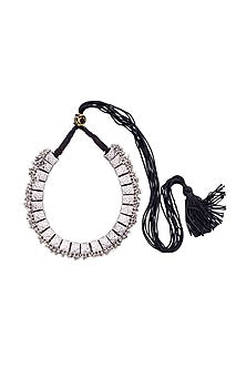 White Finish Floral Motif Choker Necklace Set In Sterling Silver