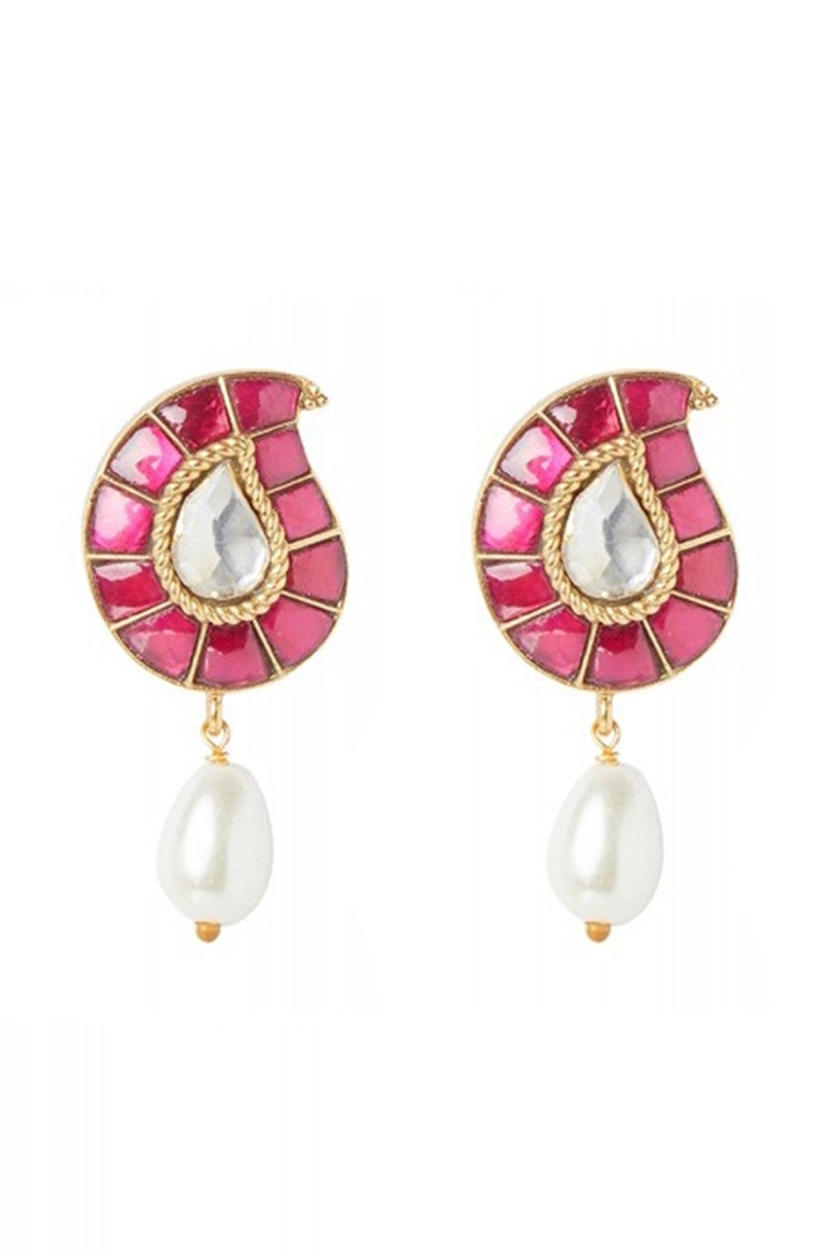 Gold Plated Ruby Glass Maangtikka With Earrings & Ring In Sterling Silver